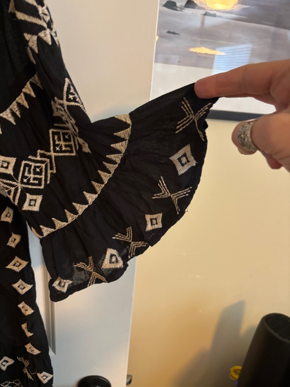 Johnny Was Black Tunic with White Geometric Embroidery - Picture 4 of 5
